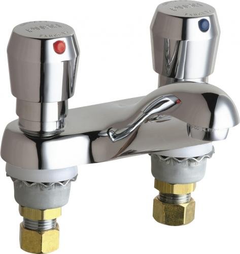 Chicago Faucets (802-665ABCP) Deck-mounted metering faucet with 4" centers