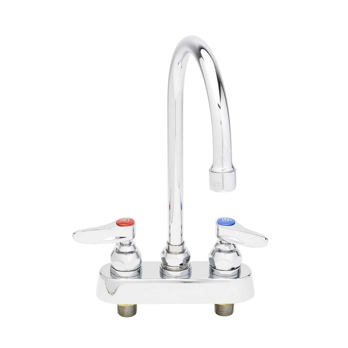 T&S Brass (B-1141) Workboard Faucet, Deck Mount, 4" Centers, 133X Swivel Gooseneck, Lever Handles