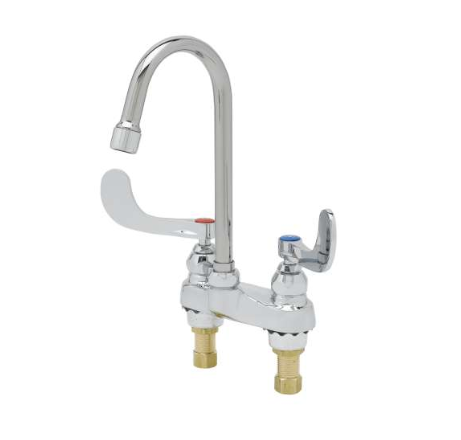 T&S Brass (B-0892) Medical Faucet, 4" Deck Mount, Swivel/Rigid Gooseneck, 2.2 GPM Aerator, 4" Wrist Handles
