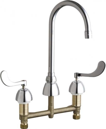 Chicago Faucets (786-E3ABCP) Deck-mounted manual faucet with 8" centers w/ wristblade handles