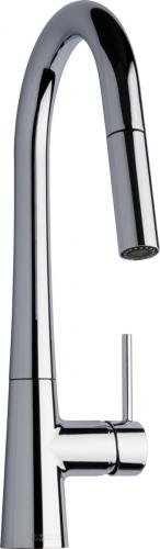 Chicago Faucets (434-ABCP) Deck-mounted high arc kitchen faucet with pull-down spout, single-hole mount