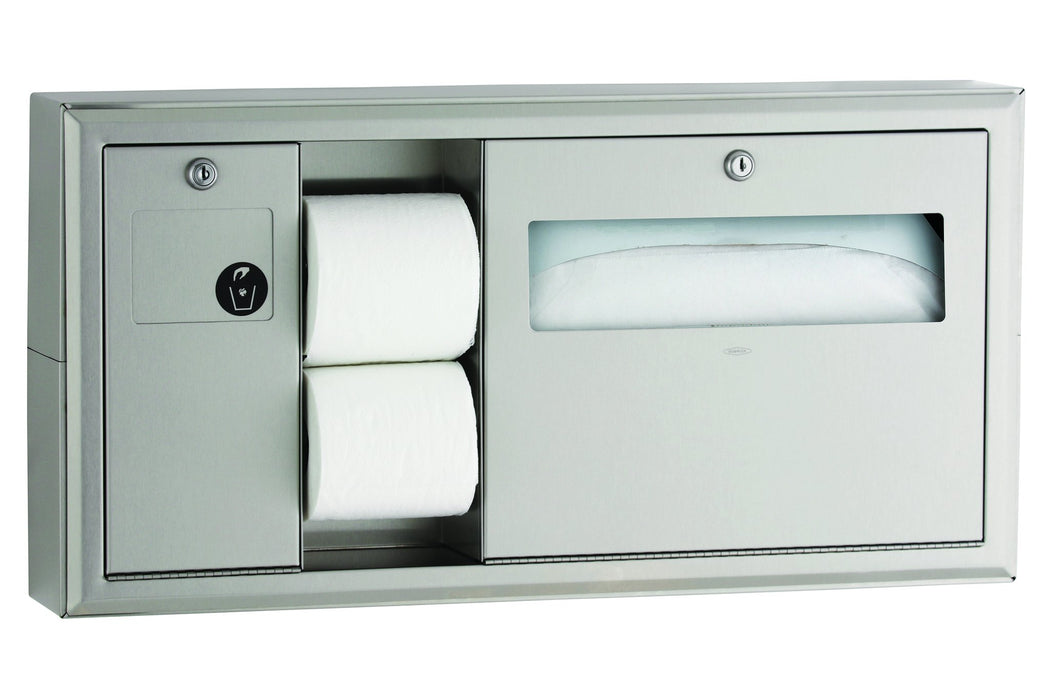 Bobrick B-30919 Classic Series Surface Mounted Toilet Tissue, Seat-cover Dispenser And Waste Disposal, Left Side