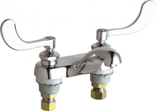 Chicago Faucets (802-317ABCP) Deck-mounted manual faucet with 4" centers w/ Wristblade handles