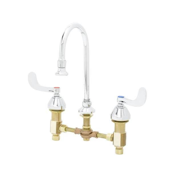 T&S Brass (B-0865-04) Medical Faucet, Concealed Body, 8" Centers, Wrist Handles, Rigid/Swivel GN With Rosespray